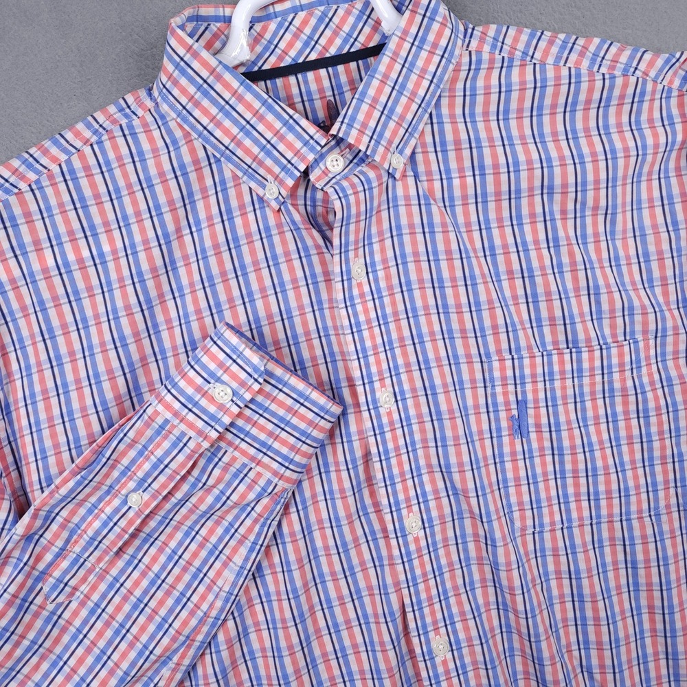 Johnnie-O Button Down Mens XL Blue Pink Plaid Prep-Formance JMWL1560 Preppy Golf